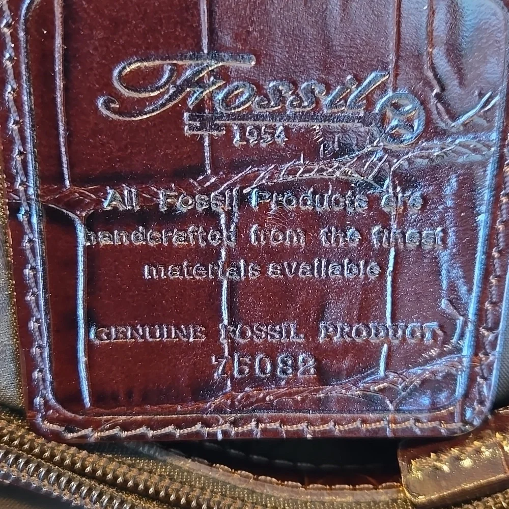 Fossil Chocolate Brown Patterned Velvet Tote Handbag